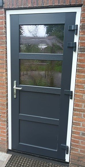 Antraciet kunststof achterdeur met glas